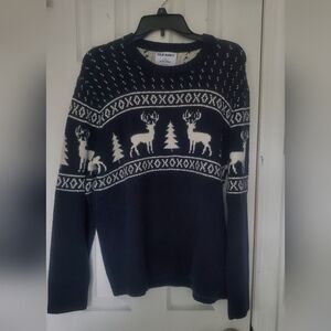 Old Navy Navy and White Fair Isle Reindeer Crewneck Sweater